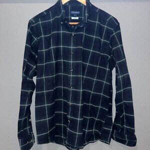 PETER MILLAR CROWN CRAFTED JAPANESE FLANNEL Plaid Shirt - Blue & Green - EUC -L
